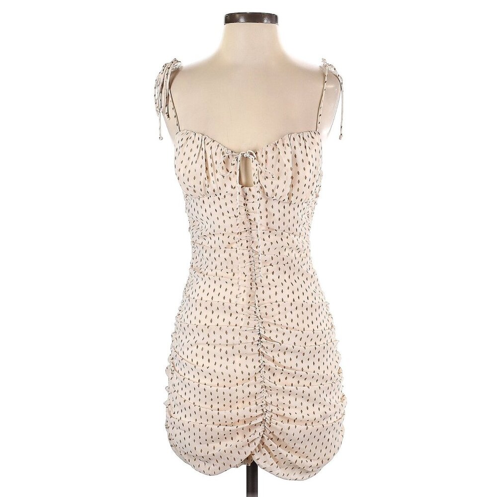 Cotton Candy Ivory Polka Dot Sleeveless Ruched Bodycon Mini Dress | Y2K Club S - Picture 3 of 10